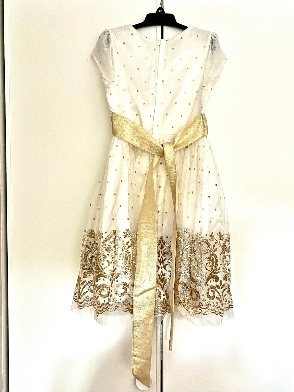 Rare Editions White Dress with Gold Accent Dots